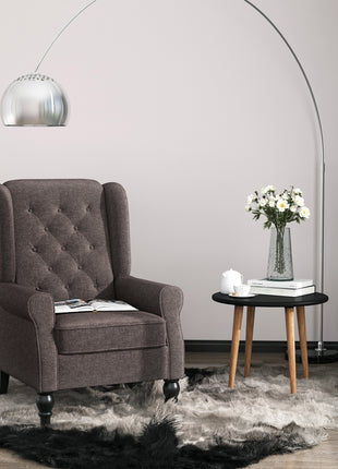 Wingback Accent Chair for Living Room, Button-Tufted Lounge Chair with Round Armrests and Wood Legs, Dark Brown