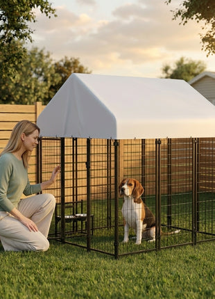 Outdoor Dog Kennel with Roof, 6' x 4' x 6' Heavy Duty Welded Wire Dog Playpen Enclosure with Escape-proof Lock