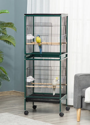 Large Bird Cage with 1.7 ft. Width for Wingspan, Bird Aviary Indoor with Multi-Door Design, Fit for a Canary, Finch, Conure, 55", Green