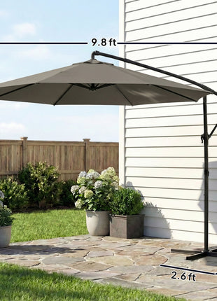 10 ft Offset Patio Umbrella with Cover, Hanging Cantilever Umbrella with 360° Rotation, Crank Handle, Tilt, Gray