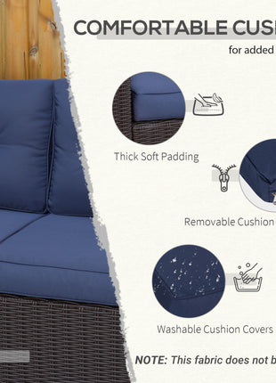 2 Piece Patio Wicker Corner Sofa Set, Outdoor PE Rattan Furniture, with Curved Armrests and Padded Cushions for Balcony, Garden, or Lawn, Dark Blue