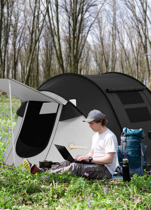 Pop Up Tent with Porch and Carry Bag, 3000mm Waterproof, for 2-3 People Camping Hiking, Black