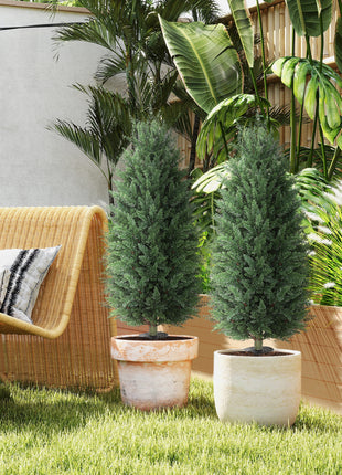 43.3 Inch Set of 2 Artificial Cypress Topiary Tree, Indoor Outdoor UV Resistant Faux Plants with Ground Stake for Garden
