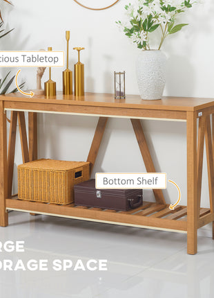 Console Table, Farmhouse Entryway Table with Storage Slatted Shelf, Rustic Sofa Table with Anti-Tipper for Living Room, Hallway, Brown