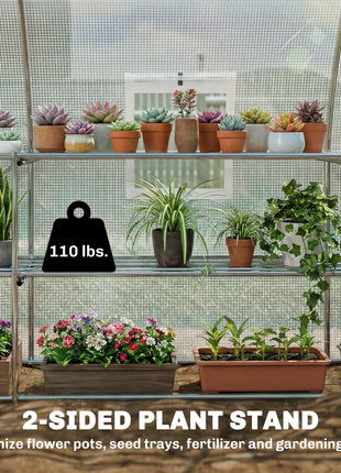 10'x11'x6' Walk-in Tunnel Greenhouse with Shelves, Mesh Door and Windows, Hoop House Greenhouse with PE Cover, White