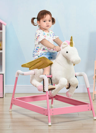 Kids Spring Rocking Horse Unicon, Ride on Horse for Girls and Boys with Sounds, Plush Animal Ride-on Toy with Soft Feel, Interactive Toy for Kids, Pink