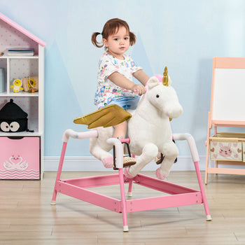 Kids Spring Rocking Horse Unicon, Ride on Horse for Girls and Boys with Sounds, Plush Animal Ride-on Toy with Soft Feel, Interactive Toy for Kids, Pink