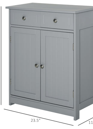 Freestanding Bathroom Floor Cabinet, Wooden Bathroom Cabinet with 2 Doors, 2 Drawers and Adjustable Shelf, Gray