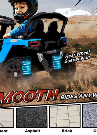 12V Kids Ride On Truck, Battery Powered Electric UTV Vehicle with Rear Suspension, Remote Control for 3-5 Years, Blue