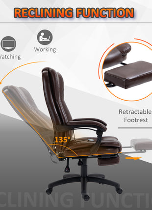 High Back Massage Office Chair with 6-Point Vibration, 5 Modes, Executive Chair, PU Leather Swivel Chair with Reclining Back, and Retractable Footrest, Brown