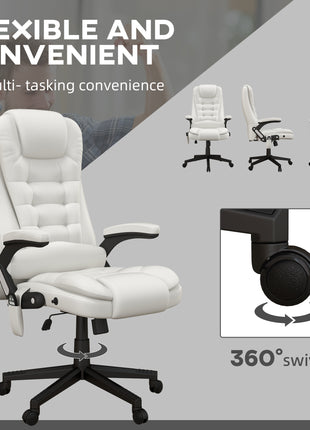 Massage Office Chair, Heated Reclining Computer Chair with 6 Vibration Points, Armrest and Remote, White