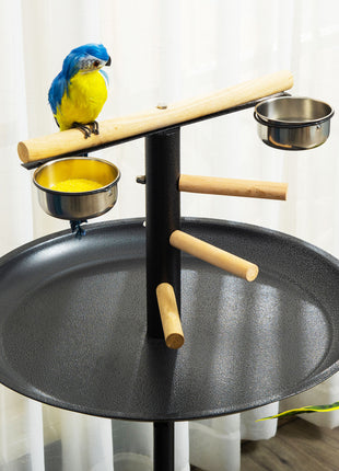 Portable Bird Play Stand, Parrot Perch Bird Feeder Station with Wheels, Stainless Steel Feeding Bowls, Tray, Gray