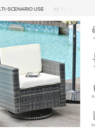 Outdoor Swivel Rocker, PE Wicker Dining Chair, 360 Degree Swivel Patio Glider with Cushions for Backyard, Lawn, Garden, Deck, Porch, Steel Frame, Cream White