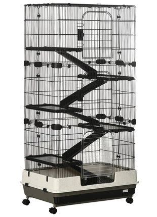 6-tier Platform Rolling Small Animal Rabbit Cage with a Large Living Space, Black