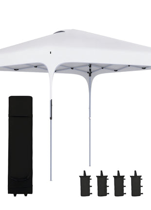 8' x 8' Pop Up Canopy Tent with Wheeled Carry Bag and 4 Sand Bags, Instant Sun Shelter, Tents for Parties, Height Adjustable, for Outdoor, Garden, Patio, White