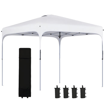 8' x 8' Pop Up Canopy Tent with Wheeled Carry Bag and 4 Sand Bags, Instant Sun Shelter, Tents for Parties, Height Adjustable, for Outdoor, Garden, Patio, White
