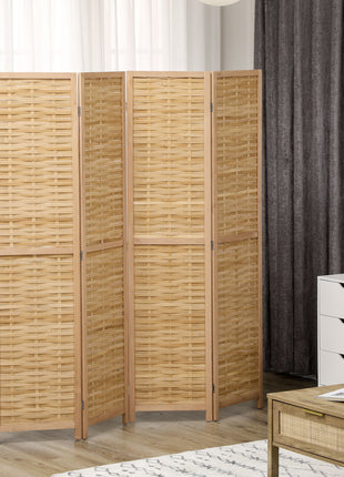 Hand Woven Room Divider, 4 Panel Bamboo Folding Privacy Screen for Home Office, 47.25"x67"x0.75", Natural