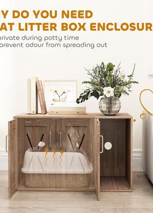 Cat Litter Box Enclosure with Scratching Board, Cat Washroom End Side Table, 31.5" x 19" x 20", Walnut Brown