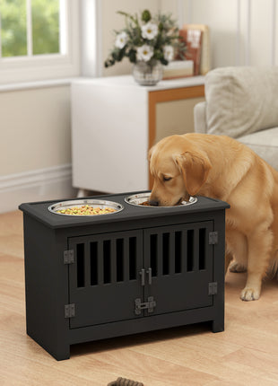 Dog Food Storage Cabinet with Bowls & Dog Feeding Station, Black