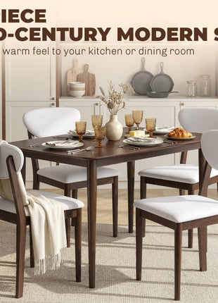 5-Piece Dining Table Set for 4, Mid-Century Modern Kitchen Table and Chairs, Cream White