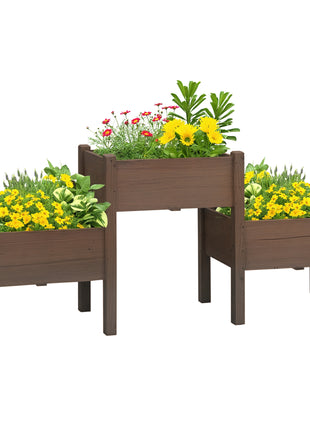 73" x 18" x 32" 3 Tier Raised Garden Bed w/ Three Elevated Planter Box for Vegetables, Herb and Flowers, Coffee