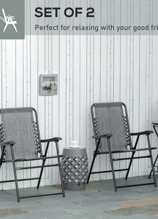 2 Pieces Outdoor Folding Chair Set, Portable Capimg Chairs with Armrest for Patio, Pool, Beach, Gray