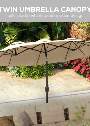 Double Sided Patio Umbrella, 9.7' Large Outdoor Market Umbrella with Push Button Tilt and Crank, 3 Air Vents and 12 Ribs, for Garden, Deck, Pool, Brown