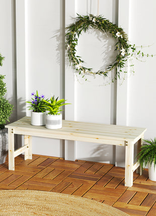 2-Seat Wood Garden Bench, Patio Bench Outdoor Bench with Slatted Seat, Backless Front Porch Bench for Park, Garden, Poolside, Deck, Nature Wood