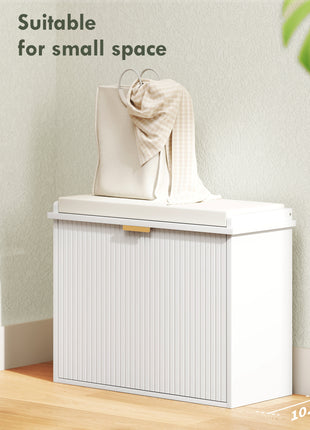 Shoe Storage Bench with Padded Seat Cushion and Flip-Drawer, Entryway Bench, Shoe Cabinet, 24.4x10.2x18.7 Inches, White