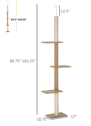 Floor-to-Ceiling Cat Tree Climbing Tower with Sisal-Covered Scratching Posts Natural Cat Tree Activity Center for Kittens Tower Furniture, Light brown