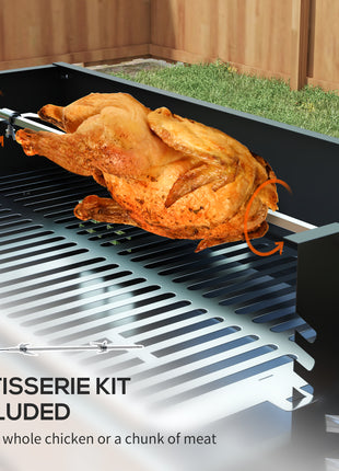 BBQ Rotisserie Grill Charcoal, Split Roaster for Chicken Turkey, 3-Level Grill Grate, Storage Shelves, Stainless Steel