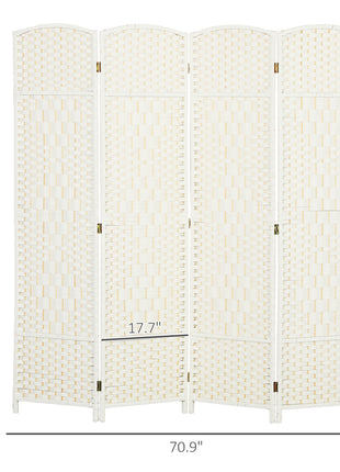 Folding Room Divider Screen 4 Panel 6' Tall Privacy Screen Freestanding Wood Partition for Home Office, White