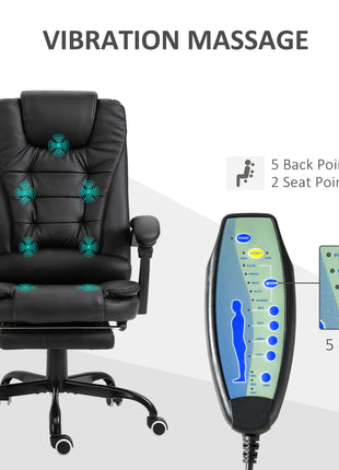 7-Point Vibrating Massage Office Chair High Back Executive Recliner with Lumbar Support, Footrest, Reclining Back, Adjustable Height, Black