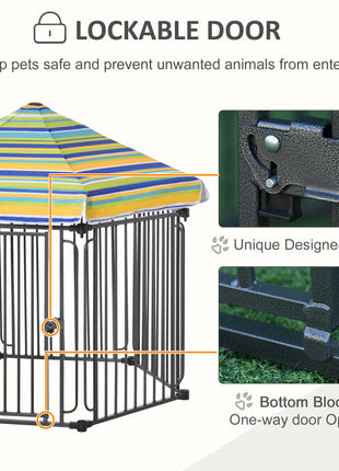 48" x 41" Heavy-Duty Metal Dog Playpen, Outdoor Pet Cage Kennel, Puppy Exercise Fence Barrier with Weather-Resistant Polyester Roof, Locking Door and Solid Black Frame