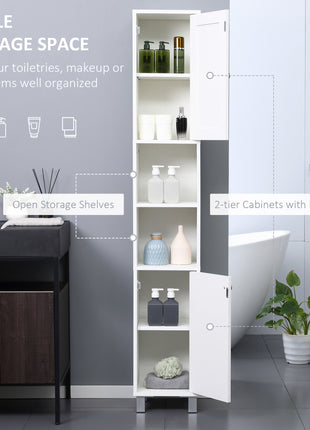 Tall Bathroom Storage Cabinet with Mirror, Wooden Freestanding Tower Cabinet with Adjustable Shelves for Bathroom or Living Room, White