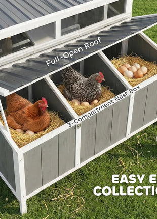 Chicken Coop, Wooden Chicken House for 4-6 Hens, Outdoor Hen House with Nesting Box, Pull-Out Tray and Weatherproof Roof