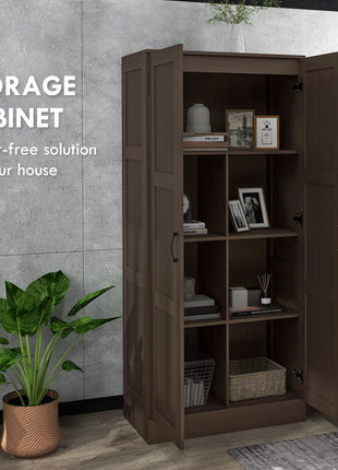 Storage Cabinet w/ Storage Shelves, Pantry Cabinet, Coffee