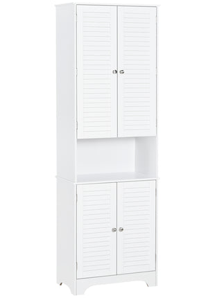 Tall Narrow Bathroom Storage Cabinet with Doors and Shelf Adjustability, Freestanding Linen Cabinet with 2 Cabinets and Countertop, White