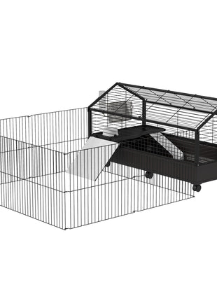 Small Animal Playpen Cage with Rolling Caster, Water Bottle 46.5"