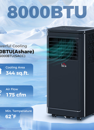 8,000 BTU Portable Air Conditioner Fan w/ Remote for Rooms Up to 344 Sq. Ft., Evaporative Cooler AC Unit Black