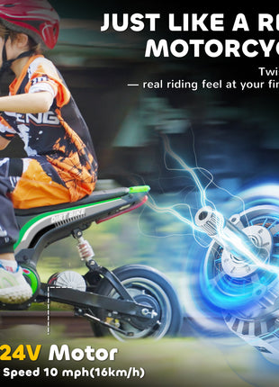 24V 350W Electric Dirt Bike Up to 15 MPH w/ Twist Grip Throttle, Green