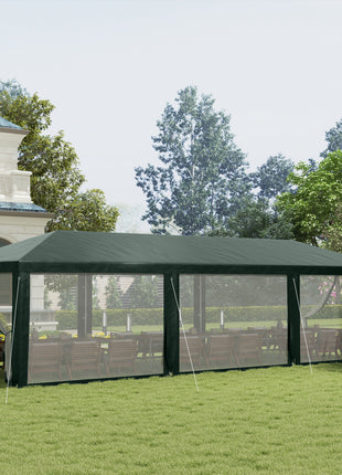10' x 28' Party Tent, Outdoor Wedding Canopy & Gazebo with Removable Sidewalls, Shade Shelter for Events, BBQs, Green