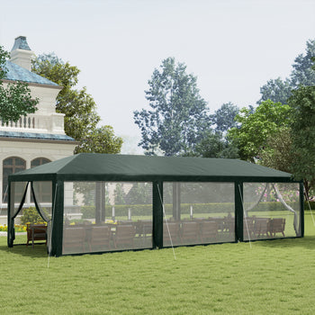 10' x 28' Party Tent, Outdoor Wedding Canopy & Gazebo with Removable Sidewalls, Shade Shelter for Events, BBQs, Green