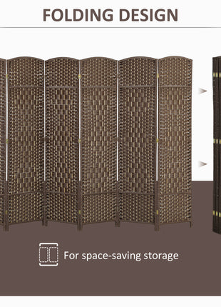 Folding Room Divider Screen 6 Panel 6' Tall Privacy Screen Freestanding Wood Partition for Home Office, Brown