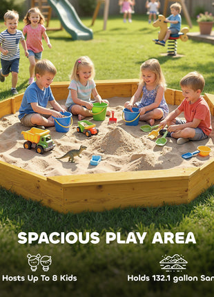Wooden Sandbox with Large Canopy, Outdoor Sand Box with 4 Bench Seats, Bottom Liner for 8 Kids Aged 3-8, Yellow