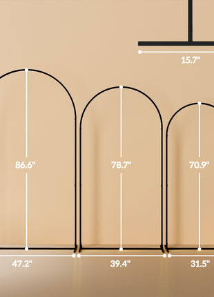 Metal Arch Backdrop Stand Set of 3, 7/6.5/6 ft Wedding Arch Frame, Balloon Backdrop Arch Stand Set for Birthday Party, Bridal Shower, Graduation, Ceremony, Banquet Decorations, Black