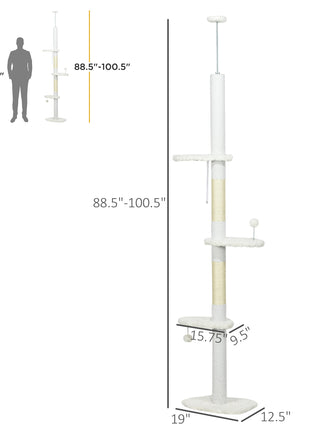  8.4' Floor to Ceiling Cat Tree, Adjustable Height, White
