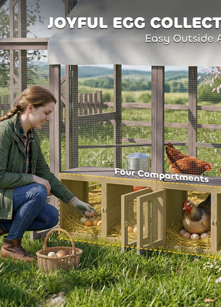 Large Wooden Chicken Coop for 8-10 Hens, Walk-in Chicken Run with Waterproof Cover, Nesting Boxes and Perches