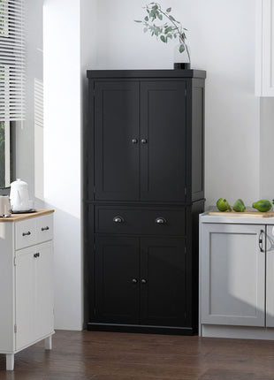 72.5" Kitchen Cabinet, Pantry Storage Cabinet with Doors and Shelves, Freestanding Food Pantry Cabinet, Black