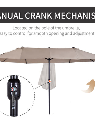Patio Umbrella 15ft Double-Sided Outdoor Market Extra Large Umbrella with Crank Handle for Deck, Lawn, Backyard and Pool, Tan